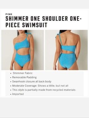 Victoria's secret pink shimmer one shoulder one-piece swimsuit BLUE XLARGE